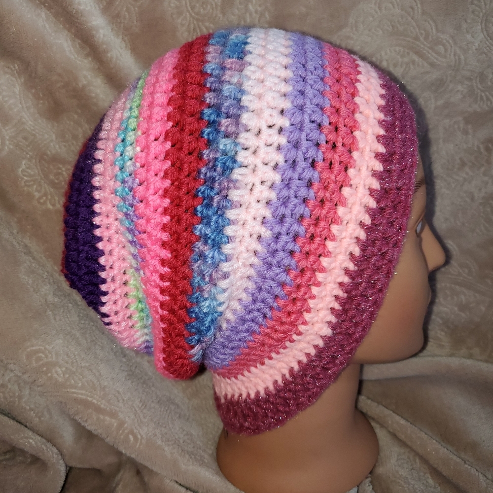 Crocheted adult slouchy beanie hat